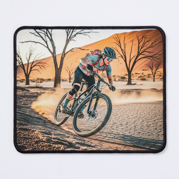 Item preview, Mountain Biker Skidding Through Dusty Desert Trail at Sunrise. designed and sold by Hinson MTB Visuals.