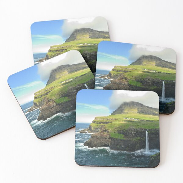 Item preview, Faroe Islands, Gasadalur, Múlafossur Waterfall. Original photography designed and sold by studio838.