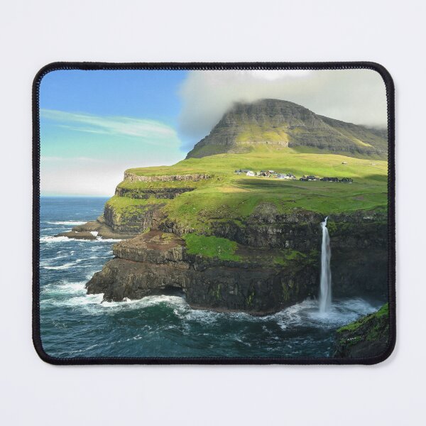 Item preview, Faroe Islands, Gasadalur, Múlafossur Waterfall. Original photography designed and sold by studio838.