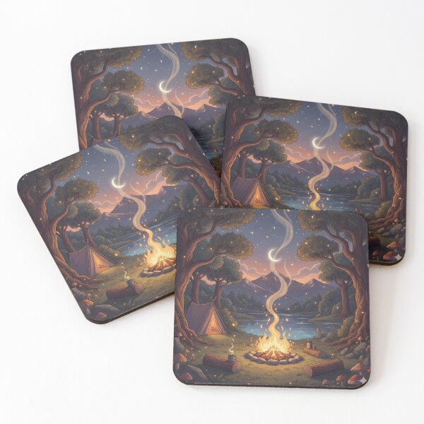 Item preview, Mountains Campfire in the Magical Dawn Aesthetic Nature Scene Art designed and sold by RedOrBlueIts4U.