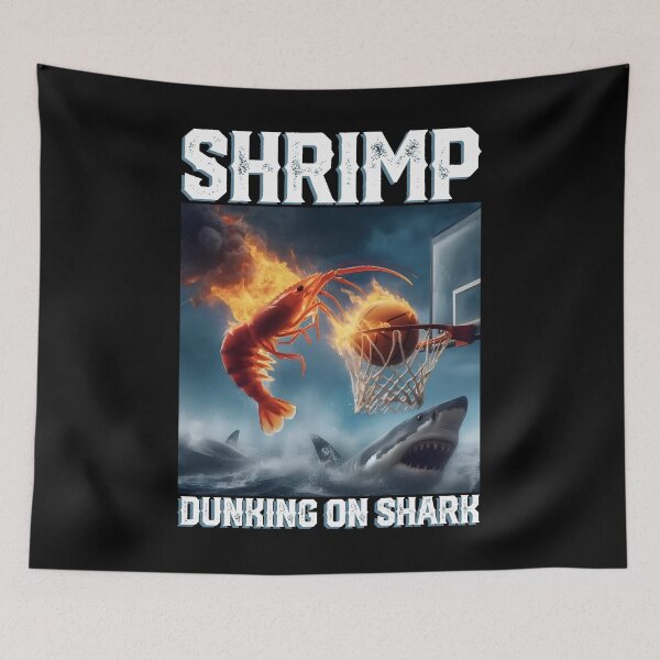 Item preview, Flaming Shrimp Slam Dunk Shark Tee designed and sold by TinaMDedrick.