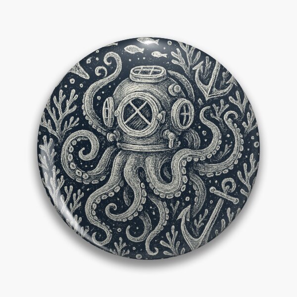 Item preview, Octopus Diving Helmet Nautical Ocean Doodle designed and sold by EdvvinStudios.