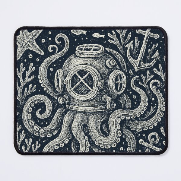Item preview, Octopus Diving Helmet Nautical Ocean Doodle designed and sold by EdvvinStudios.