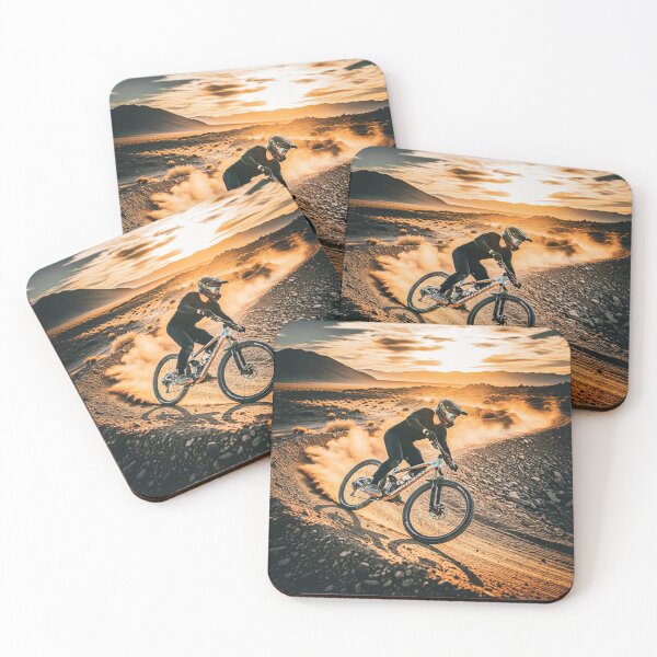 Item preview, Desert Drift: Mountain Biker Carving Dust at Golden Hour. designed and sold by Hinson MTB Visuals.