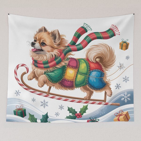 Item preview, Pomeranian Christmas – Patchwork Holiday Pup Retro Cute designed and sold by JessArty ⭐⭐⭐⭐⭐.