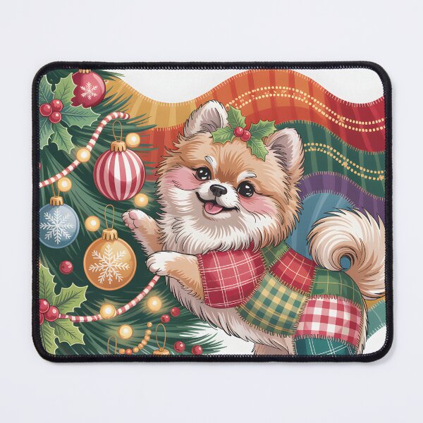Item preview, Pomeranian Christmas – Cozy Patchwork Dog Vintage Art designed and sold by JessArty ⭐⭐⭐⭐⭐.