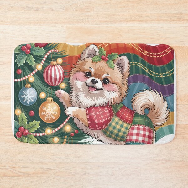 Item preview, Pomeranian Christmas – Cozy Patchwork Dog Vintage Art designed and sold by JessArty ⭐⭐⭐⭐⭐.