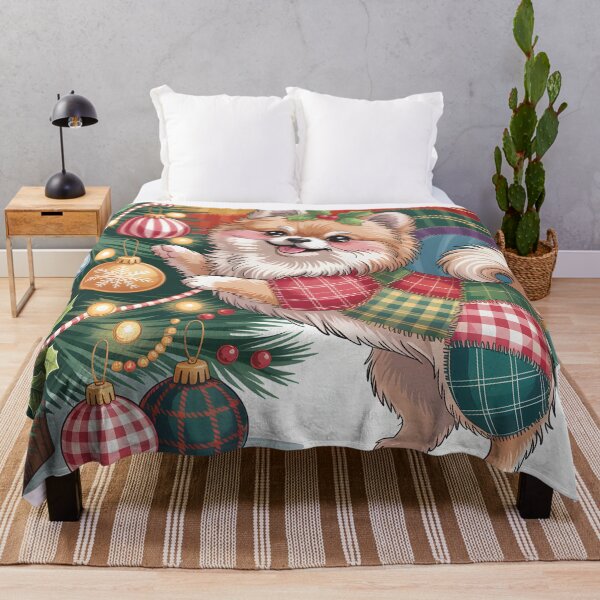 Item preview, Pomeranian Christmas – Cozy Patchwork Dog Vintage Art designed and sold by JessArty ⭐⭐⭐⭐⭐.