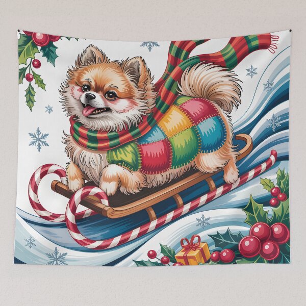 Item preview, Pomeranian Christmas – Cute Patchwork Dog Holiday Style designed and sold by JessArty ⭐⭐⭐⭐⭐.