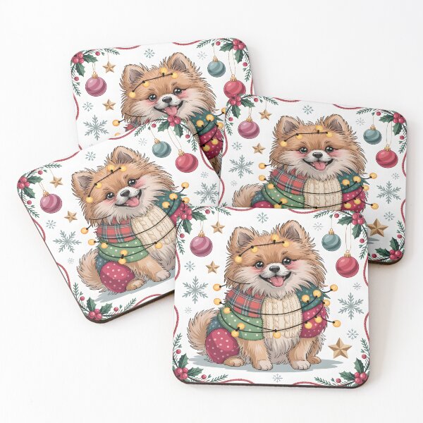 Item preview, Pomeranian Christmas – Retro Patchwork Dog Winter Charm designed and sold by JessArty ⭐⭐⭐⭐⭐.