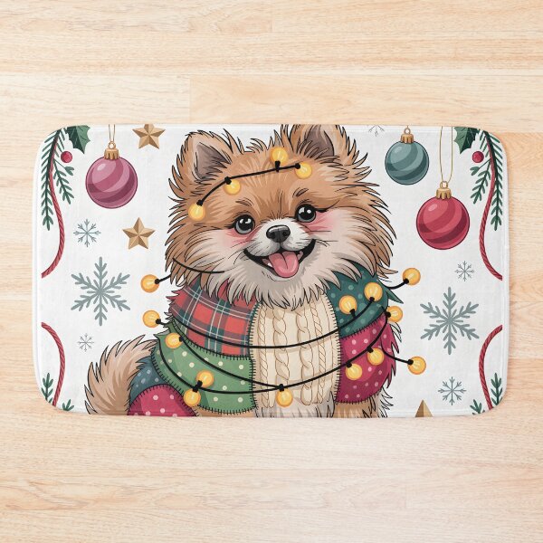Item preview, Pomeranian Christmas – Retro Patchwork Dog Winter Charm designed and sold by JessArty ⭐⭐⭐⭐⭐.