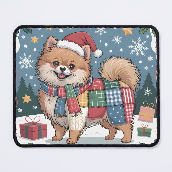 Item preview, Pomeranian Christmas – Vintage Patchwork Pup Festive Look designed and sold by JessArty ⭐⭐⭐⭐⭐.