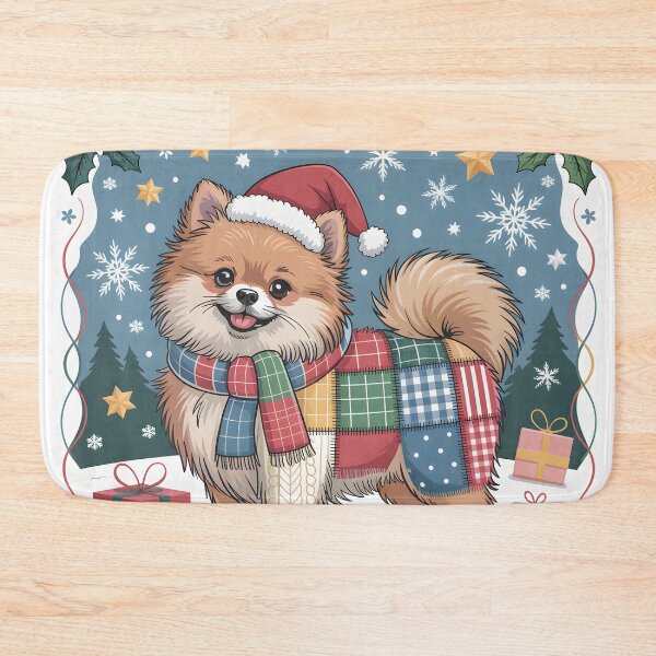 Item preview, Pomeranian Christmas – Vintage Patchwork Pup Festive Look designed and sold by JessArty ⭐⭐⭐⭐⭐.