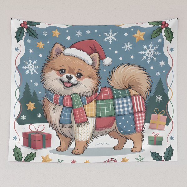 Item preview, Pomeranian Christmas – Vintage Patchwork Pup Festive Look designed and sold by JessArty ⭐⭐⭐⭐⭐.
