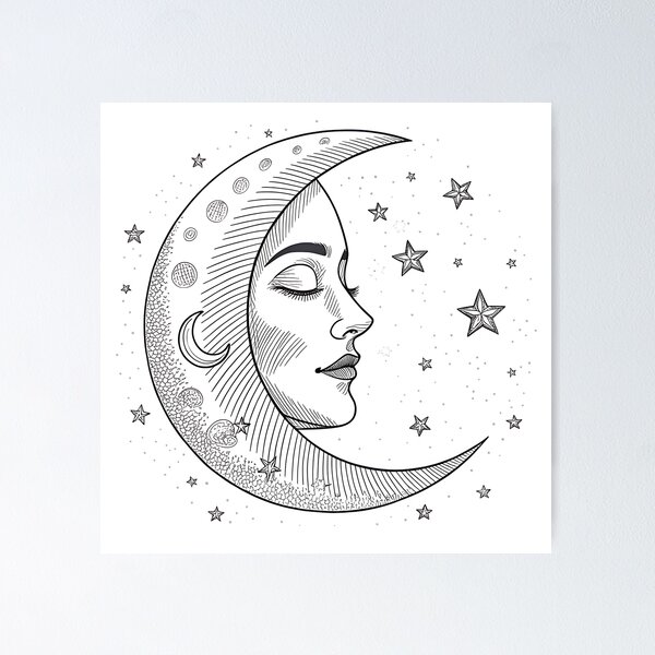 Item preview, Dreamy moon on a linear face designed and sold by Neural-canvas.
