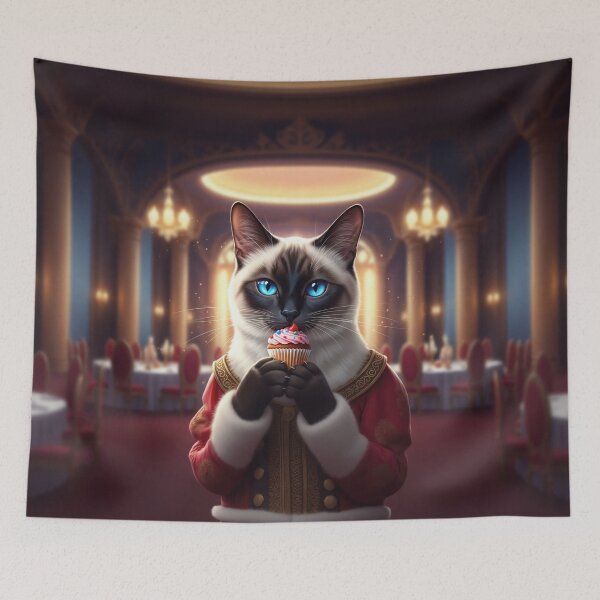 Item preview, Regal Siamese Cat in Royal Attire Enjoying a Cupcake designed and sold by AnnArtshock.