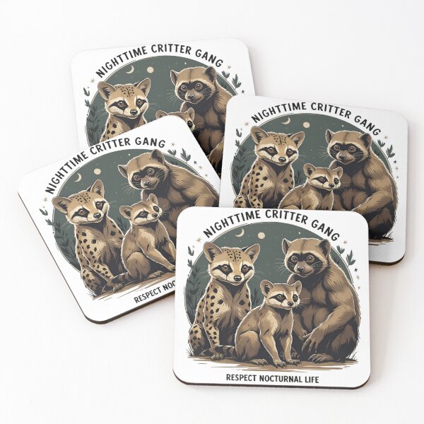 Item preview, Cute Nocturnal Animal Trio Illustration — Genet, Jerboa, and Tarsier | Nighttime Critter Gang Design | Retro Vintage Wildlife Art designed and sold by BankMano.