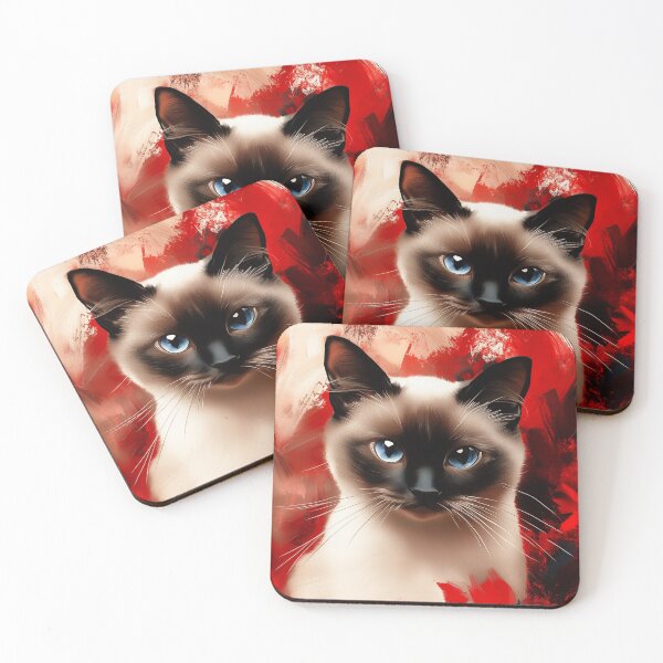 Item preview, Siamese Cat Portrait with Red Flowers designed and sold by PetsArt.