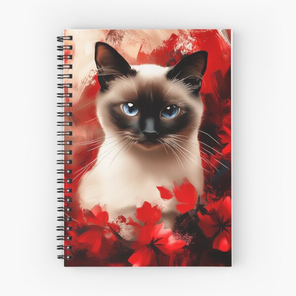 Item preview, Siamese Cat Portrait with Red Flowers designed and sold by PetsArt.