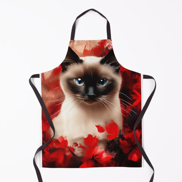 Item preview, Siamese Cat Portrait with Red Flowers designed and sold by PetsArt.