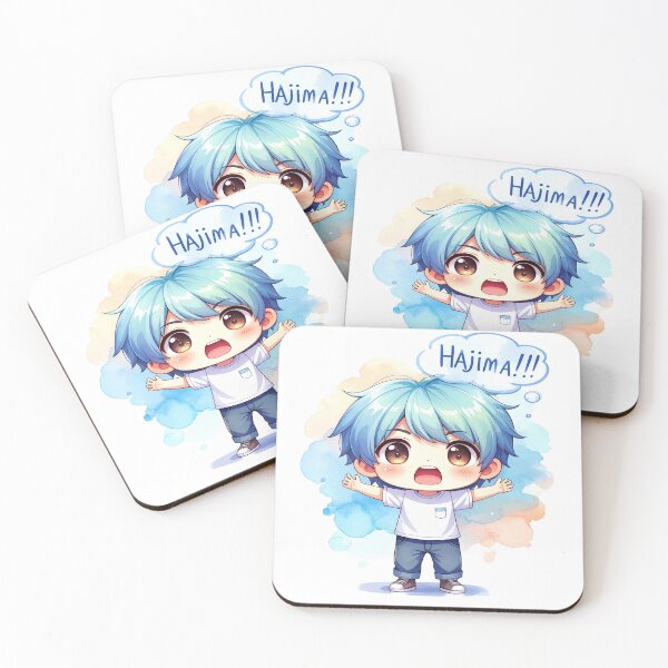 Item preview, Chibi boy with light blue hair shouts HAJIMA, stop that designed and sold by LiskoDesign.