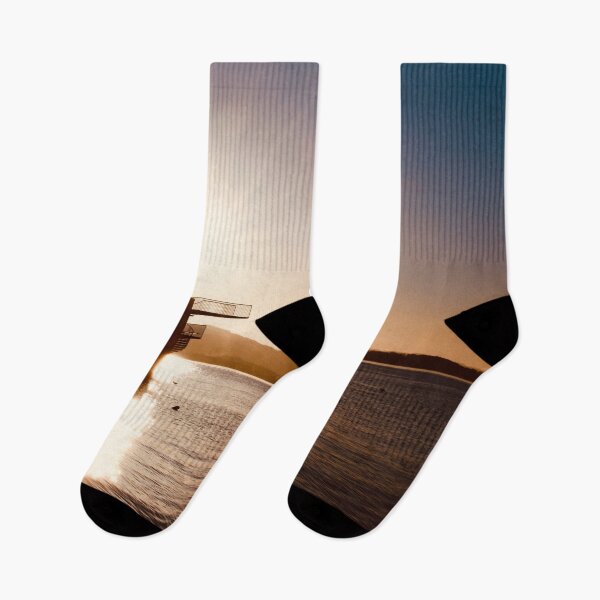 Item preview, Diving platform in the lake – Swiss mountain silhouette in warm colors / Swiss Artwork Photography designed and sold by Raphael Wolf.