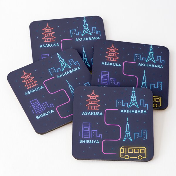 Item preview, Tokyo Night Bus Route – Neon City Map Art of Asakusa, Akihabara & Shibuya designed and sold by elgreko.