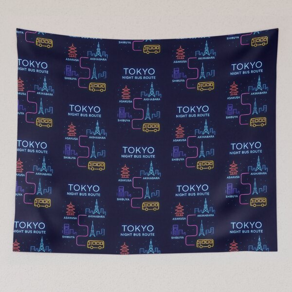 Item preview, Tokyo Night Bus Route – Neon City Map Art of Asakusa, Akihabara & Shibuya designed and sold by elgreko.