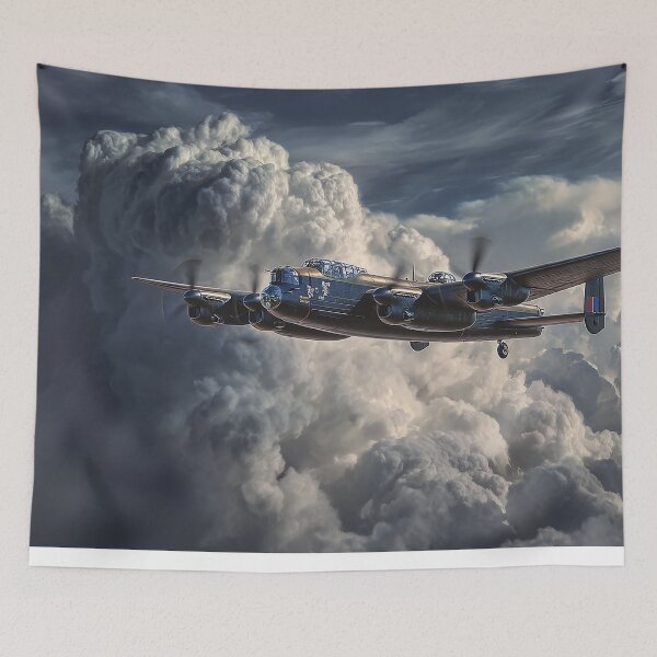 Item preview, The Lancaster Bomber Enduring Darkening Clouds Amid Lightning Flashes designed and sold by Skyframe Aviation.