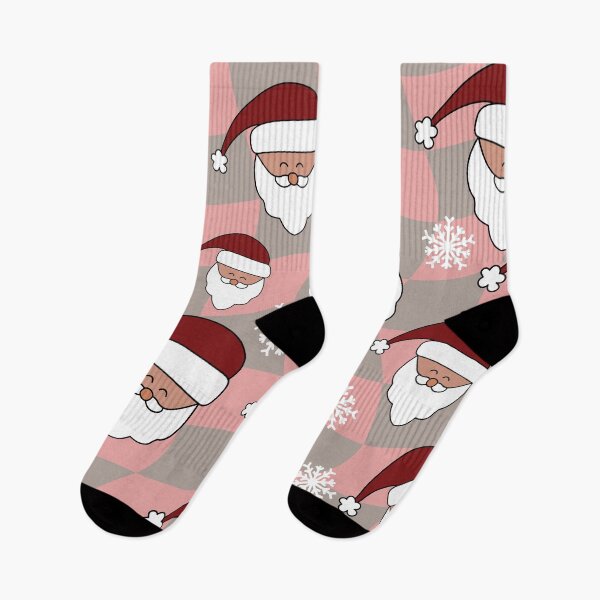 Item preview, Smiling Santa Claus heads and white snowflakes on a checkered background designed and sold by Crispifly.