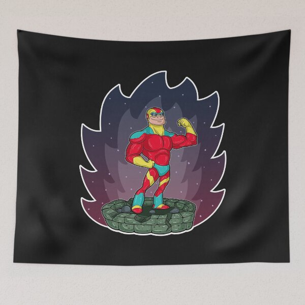 Item preview, Mascot Character of Superhero standing and smiling on a stone circle with a muscular pose and a night sky backgrounds designed and sold by tedykurniawan12.