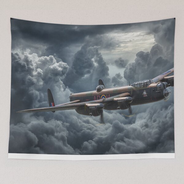 Item preview, British Lancaster Navigating Darkening Clouds Amid Lightning Flashes designed and sold by Skyframe Aviation.