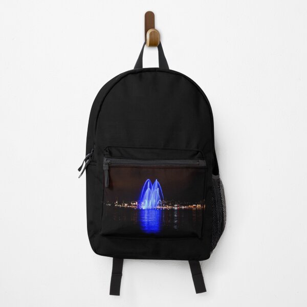 Item preview, Blue Water Fountain of Zurich-Enge – Luminous Magic of the Night / Swiss Artwork Photography designed and sold by Raphael Wolf.