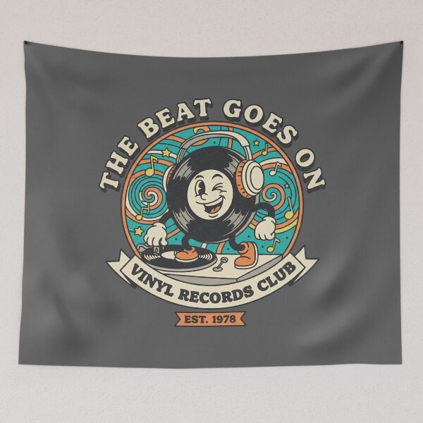 Item preview, The Beat Goes On Vinyl Records Club - Retro Music Mascot designed and sold by AwesomeBeyondLimits.