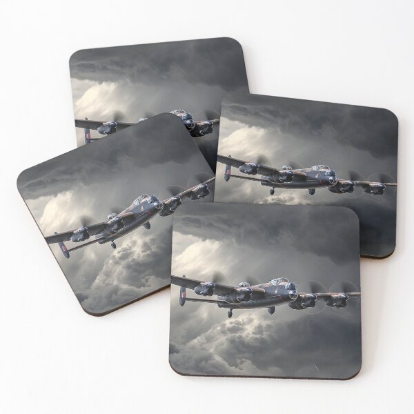 Item preview, The Lancaster Bomber Gliding Across Darkening Clouds in Wartime Skies designed and sold by Skyframe Aviation.