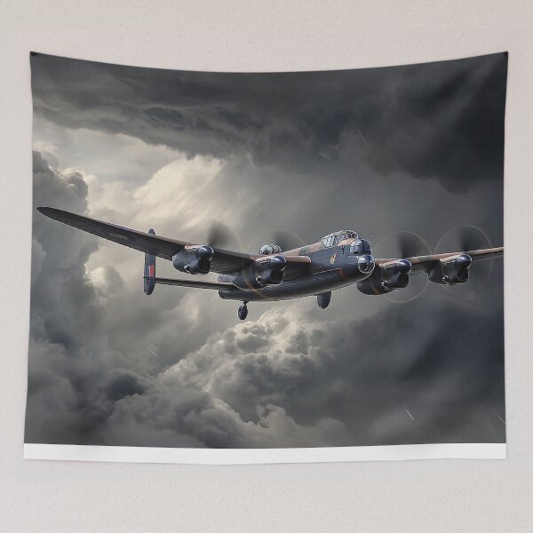 Item preview, The Lancaster Bomber Gliding Across Darkening Clouds in Wartime Skies designed and sold by Skyframe Aviation.
