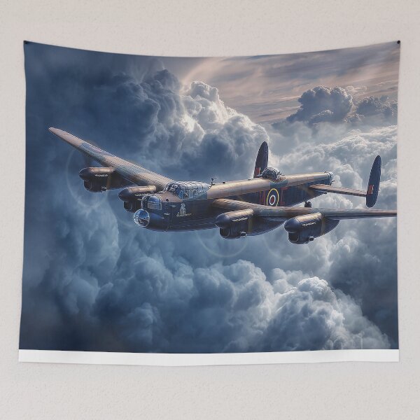 Item preview, Classic Lancaster Aircraft Rising Above Moody Skies in Low Light designed and sold by Skyframe Aviation.