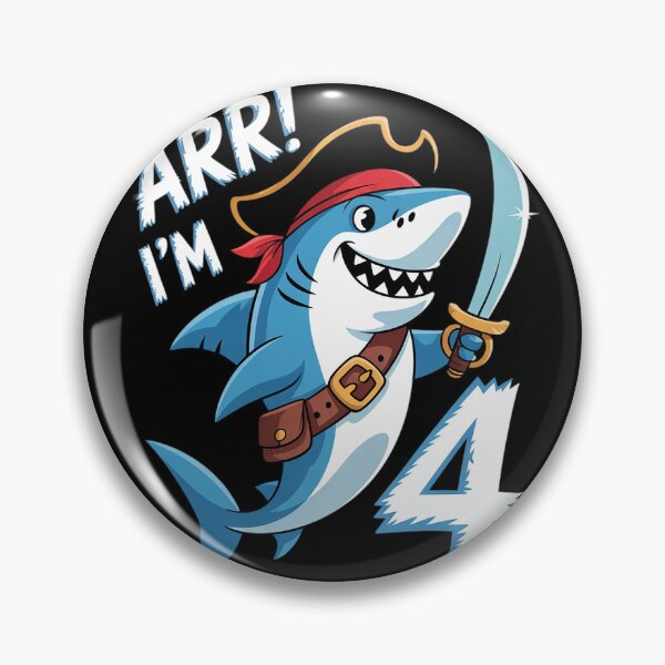 Item preview, I'm 4 years Bday Shark pirate 4th Birthday boy pirate Party  designed and sold by lilLilaBatArt.