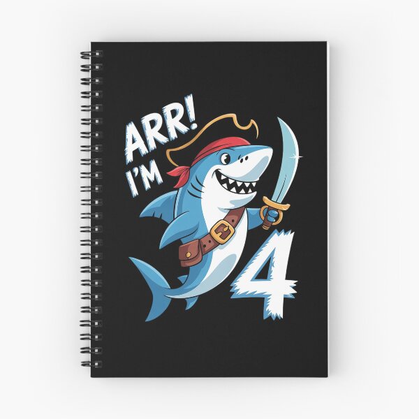 Item preview, I'm 4 years Bday Shark pirate 4th Birthday boy pirate Party  designed and sold by lilLilaBatArt.