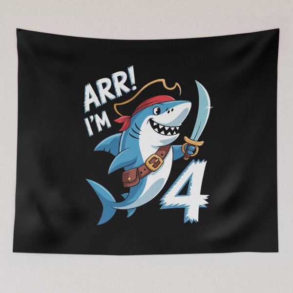 Item preview, I'm 4 years Bday Shark pirate 4th Birthday boy pirate Party  designed and sold by lilLilaBatArt.