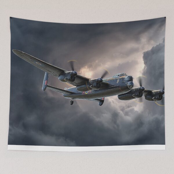 Item preview, Avro Lancaster Flying Through Low Clouds Above the Countryside designed and sold by Skyframe Aviation.