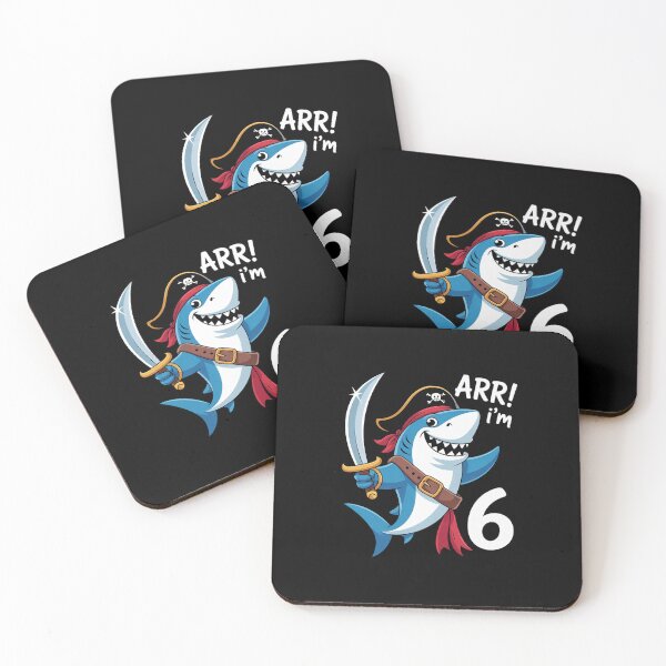 Item preview, I'm 6 years Bday Shark pirate 6th Birthday boy pirate Party  designed and sold by lilLilaBatArt.