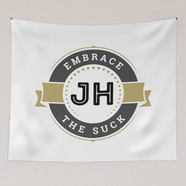 Item preview, Embrace The Suck Logo Emblem With JH Monogram – Bold Gold And Dark Gray Badge designed and sold by Rue Market.