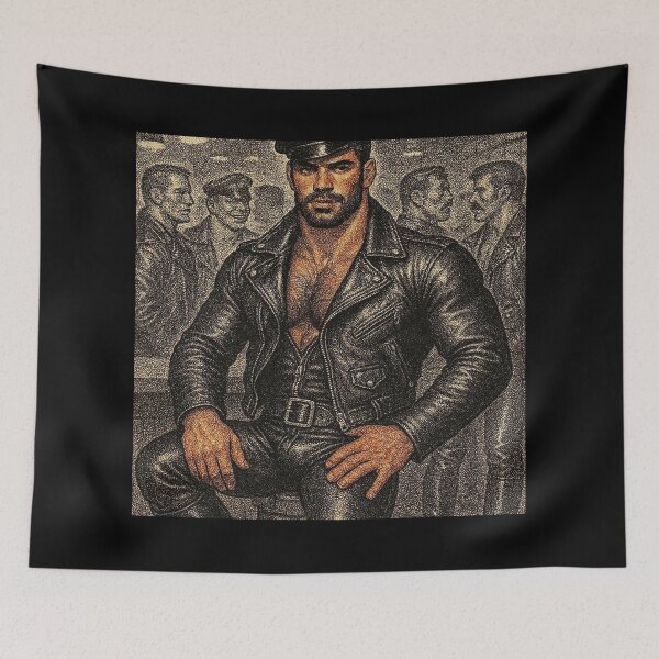 Item preview, 1940s Vintage Pointillism Leather Daddy Rough Trade Berlin Leder Brotherhood Leather Bar Pride Tom of Finland Tribute Graphic Design designed and sold by ItsAKinkThing.