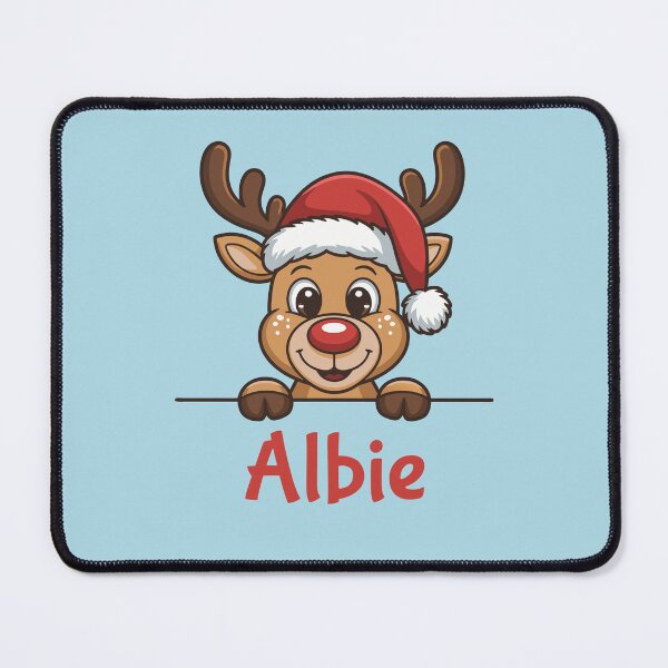 Item preview, Albie Cute Christmas Reindeer Graphic with Santa Hat | Personalized Holiday Gift Idea designed and sold by 89BLACK.