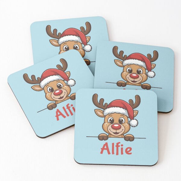 Item preview, Alfie Cute Christmas Reindeer Graphic with Santa Hat | Personalized Holiday Gift Idea designed and sold by 89BLACK.