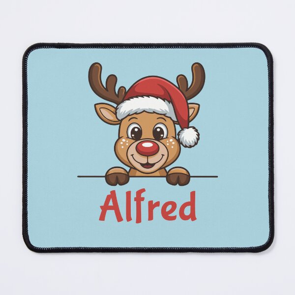 Item preview, Alfred Cute Christmas Reindeer Graphic with Santa Hat | Personalized Holiday Gift Idea designed and sold by 89BLACK.
