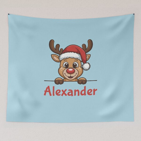 Artikelvorschau, Niedliche Weihnachtsrentier-Grafik von Alexander mit Weihnachtsmannmütze | Personalisierte Geschenkidee für Weihnachten entworfen und verkauft von 89BLACK.