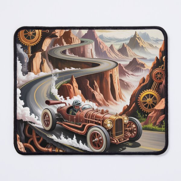 Item preview, А vintage racing car speeding through a treacherous mountain serpentine road. designed and sold by Lilashakti ⭐️ ⭐️ ⭐️ ⭐️ ⭐️.