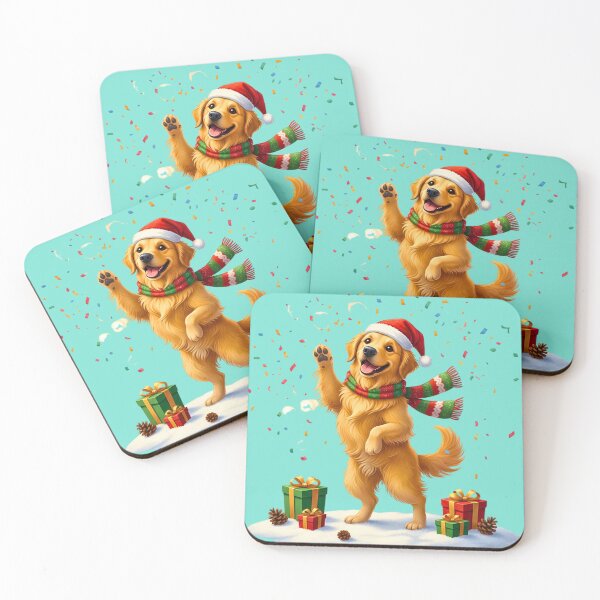 Item preview, Happy Golden Retriever Christmas | Cheerful Dog Waving in Festive Snow designed and sold by E-SarnEdge.